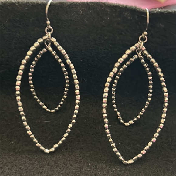 Stella & Dot | Silver Pavé Double Pointed Oval Chandelier Earrings Retired - Picture 2 of 4